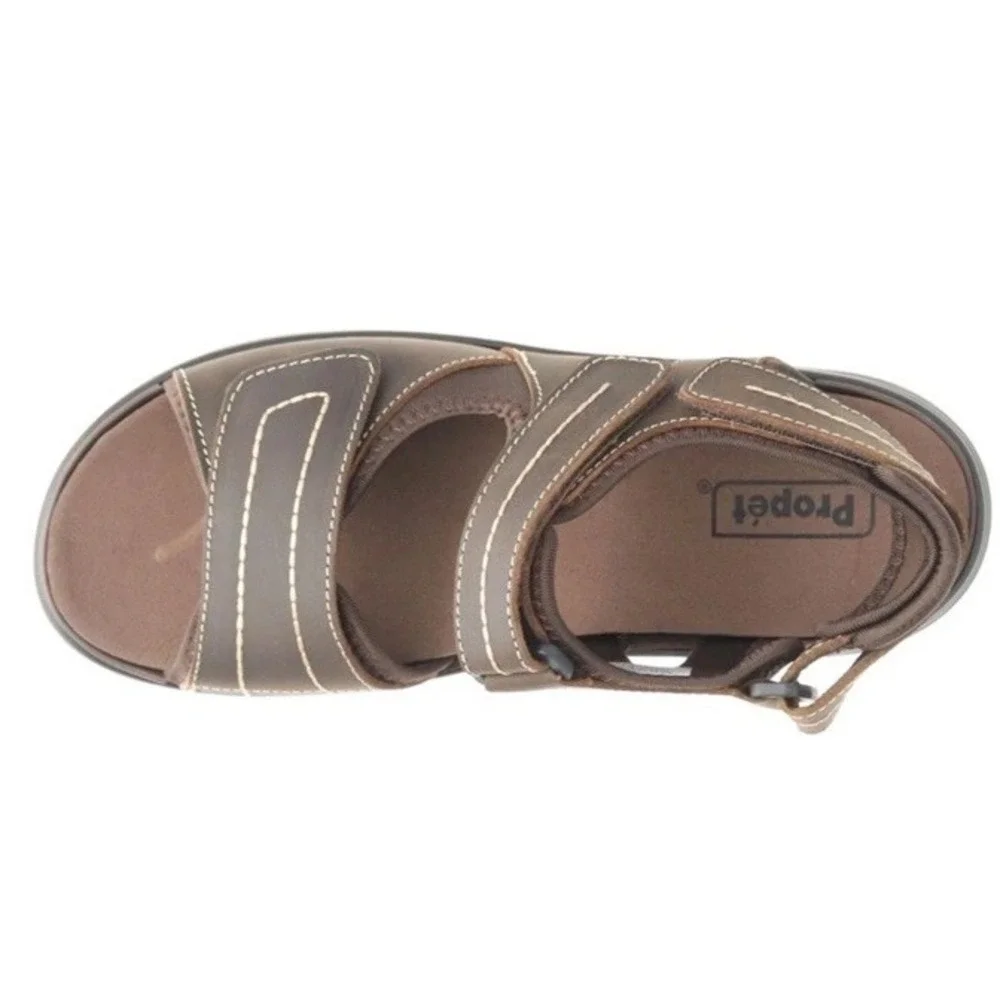 New Propet Hudson Sandals Brown Leather Shoes Men's Size 12 Wide XX 5E MSO033L